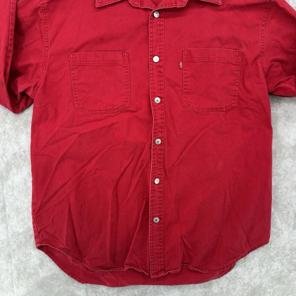 Levi's Red Cotton Denim Jean Western Cowboy Button Down Shirt Men's L